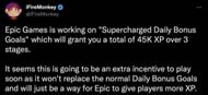 Supercharged XP Quests in Fortnite Chapter 4 (Image via iFireMonkey/Twitter)